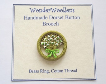 Snowdrop Dorset Button Brooch or Pin, 3.3cm, Flower Bouquet, Cotton Thread and Brass Ring, Mothers' Day Gift, FREE UK SHIPPING!