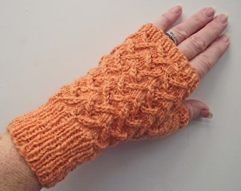 Peach Fingerless Texting Gloves, Wristwarmers or Mitts, Knitted from Handspun Pure Merino Wool, FREE UK SHIPPING!