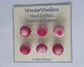 Yorkshire Buttons, Embellishments, Hand Crafted with Variegated Pink Cotton Thread, Set of Six Spherical Buttons, FREE UK SHIPPING!