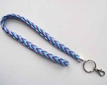 Lanyard for Identity Badge and/or Key, Handmade, Kumihimo Braided Cotton Thread in Blue and Purple, Teachers, FREE UK SHIPPING!