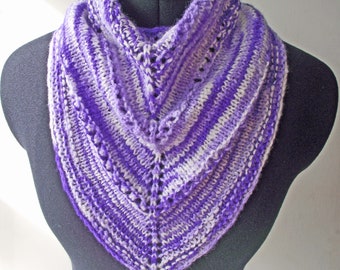 Neckwarmer, Neckerchief, Scarf or Kerchief Cowl, Knitted from Handspun Variegated Purple Merino Wool and Silk, FREE UK, US shipping!