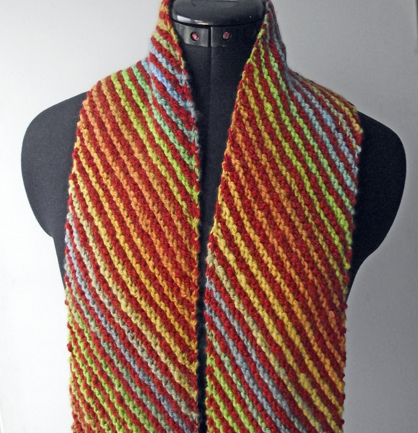 Striped Scarf Rust Yellow Blue Green Scarf Handspun Dyed - Etsy UK