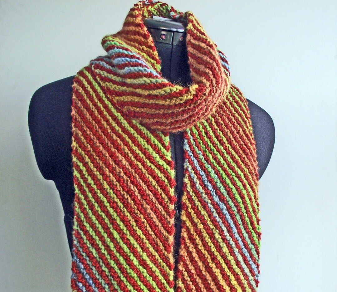 Striped Scarf Rust Yellow Blue Green Scarf Handspun Dyed - Etsy UK