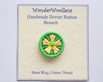 Dorset Button Brooch or Pin, 3.3cm Primrose Spring Flower Posy Bouquet, Cotton Thread, Brass Ring, Gift for Her, FREE UK Shipping!!
