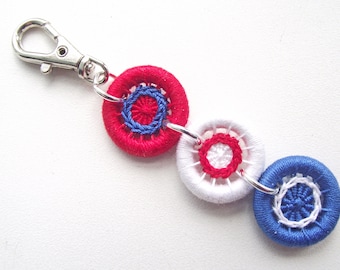 Llavero patriótico, llavero, identificador de llave, llavero, tirador de cremallera, dije para bolso, patriótico, rojo, blanco y azul. ¡ENVÍO GRATUITO AL REINO UNIDO!