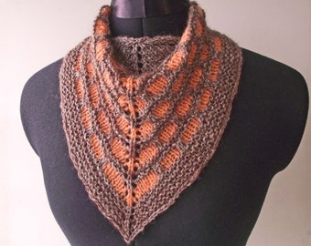 Kerchief Cowl, Scarf, Neckwarmer, Neckerchief, Knit Bandana, Knitted from Handspun Brown Merino Wool & Silk, FREE UK SHIPPING!