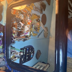 Vintage 1980s retro mirror black plastic