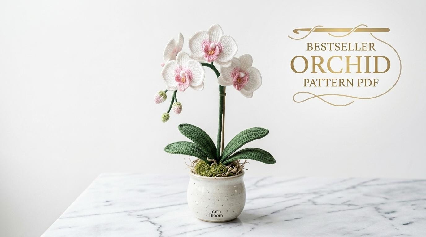 30 Orchid Crochet Patterns to Stitch Elegant Blooms for Home Decor and Gifts 2 Lifelike Pink and White Potted Orchid