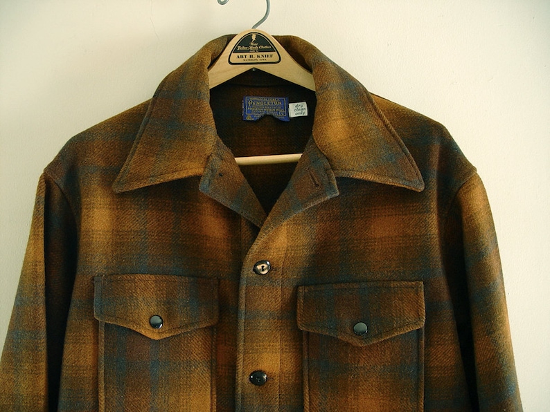 Vintage Mens Pendleton Wool Jacket Coat Brown Rust Black and | Etsy