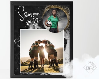 Plantilla de memoria de fútbol: Foto deportiva de 8x10 (Canva Pro)