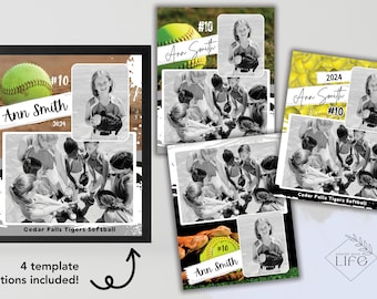 FOUR Softball Memory Mate Templates for **Canva** - Beautiful template to showcase your softball players! Simple & Easy!