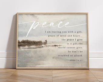 Arte mural cristiano / Pintura al óleo de tendencia / Impresión de versículos bíblicos de 8 x 10 para su hogar. Entrega digital, ¡impresión y enmarcado instantáneos! Juan 14:27