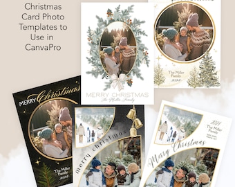 Plantillas de tarjetas navideñas de Canva Pro, collage de fotos, tarjeta navideña única (descarga digital)