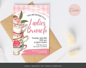 Invitación a un brunch con té: Diseño floral elegante (plantilla CANVA)