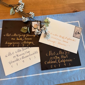Custom made Wedding invitations, modern script, addressed envelope, calligraphy, holiday, custom made, copperplate, wedding