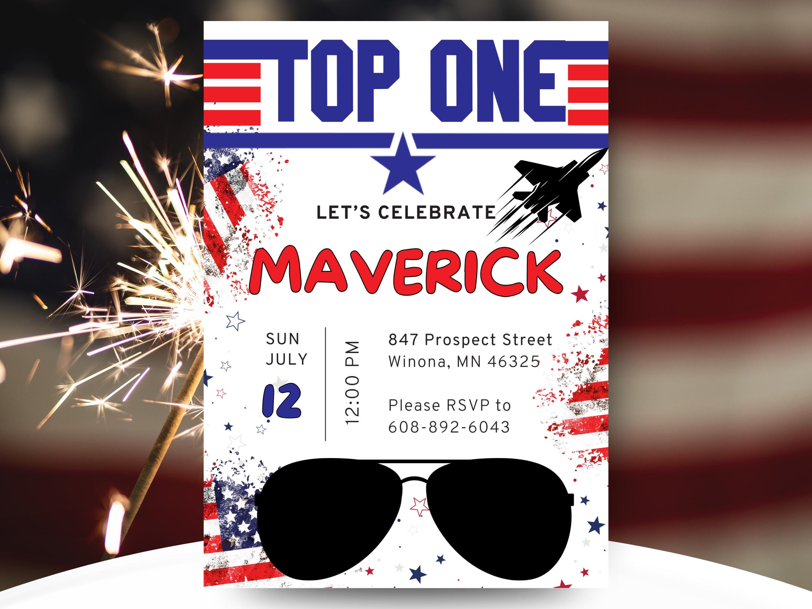 TOP ONE INVITE- 1st Birthday Theme - Inspired by Top Gun - Easy Edit - Canva Download - Evite Option - Red and White - America -Maverick