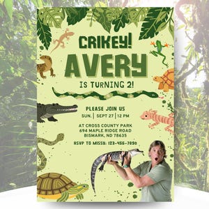 Steve Irwin Crocodile Hunter - Wildlife Birthday Invitation Template | Digital Invite | Reptile Safari Jungle Kids Birthday Party