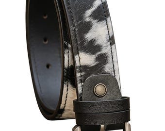Hair on cow leather belt for men and women