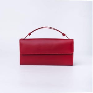 Elegant Red Cow Leather Clutch – Minimalist Women’s Genuine Leather Handbag, Evening Purse, Plain Design