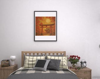 Japanese Autumn Torii Gate Print: Zen Temple Wall Art (Digital Download)