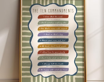 I Dieci Comandamenti - Decorazione murale cristiana, poster educativo con versetti biblici per la cameretta dei bambini, download digitale