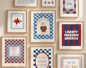 Pacchetto di 10 quadri patriottici americani da appendere al muro, set per la cameretta dei bambini, decorazioni per il Giorno dell'Indipendenza, download digitale.