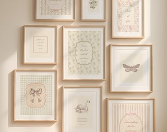 Set di 9 poster decorativi per cameretta dei bambini Cottagecore Christian, poster con versetti della Bibbia in stile rustico vintage, decorazioni a quadretti per cameretta dei bambini, download digitale