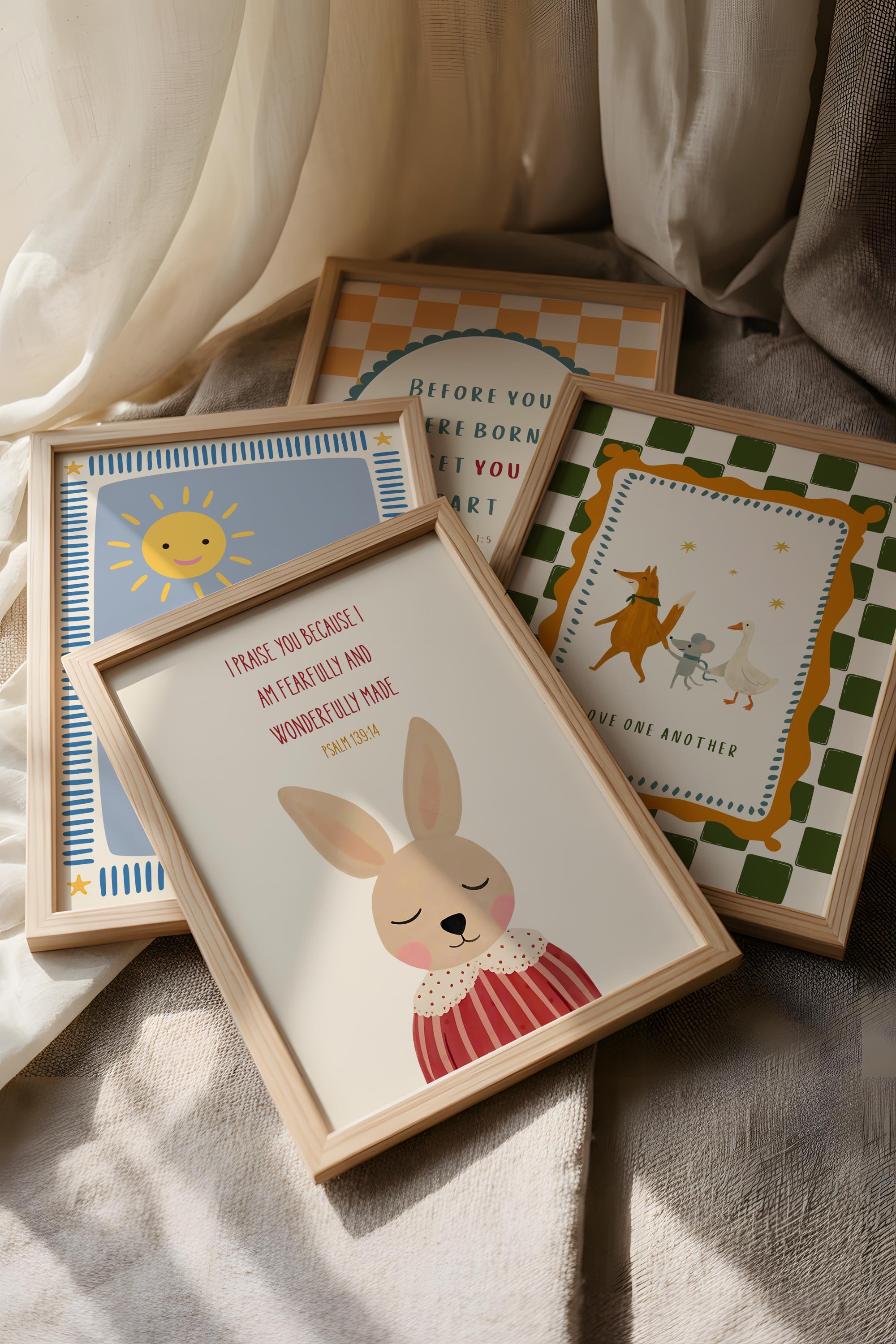 Christian Nursery Wall Art Set of 20, Bible Verse Kids Room Decor, Hand ...