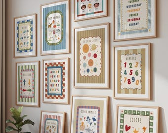 Set di 15 poster didattici Montessori, decorazioni murali educative per la casa, la scuola materna e la stanza dei giochi dei bambini piccoli, download digitale.