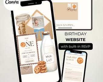 Invito per il primo compleanno a tema "Latte e biscotti", invito per il primo compleanno di un bambino a tema "Sweet One" con conferma di partecipazione, download digitale.