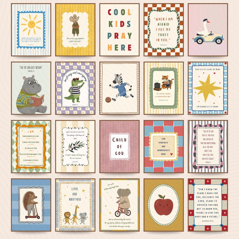 Christian Nursery Wall Art Set of 20, Bible Verse Kids Room Decor, Hand ...