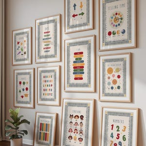 15 Educational Montessori Classroom Prints, Homeschool Toddler Nursery Wall Art Bundle, Digital Download