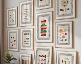 15 stampe educative Montessori per la classe, set di decorazioni murali per la scuola materna dei più piccoli, download digitale