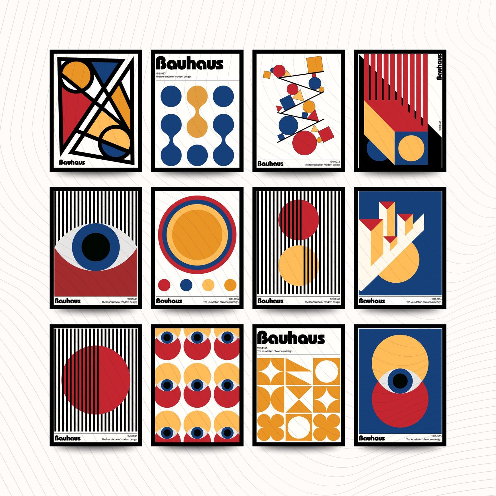Bauhaus Geometric Art Print Set, Mid Century Modern Print, Abstract ...