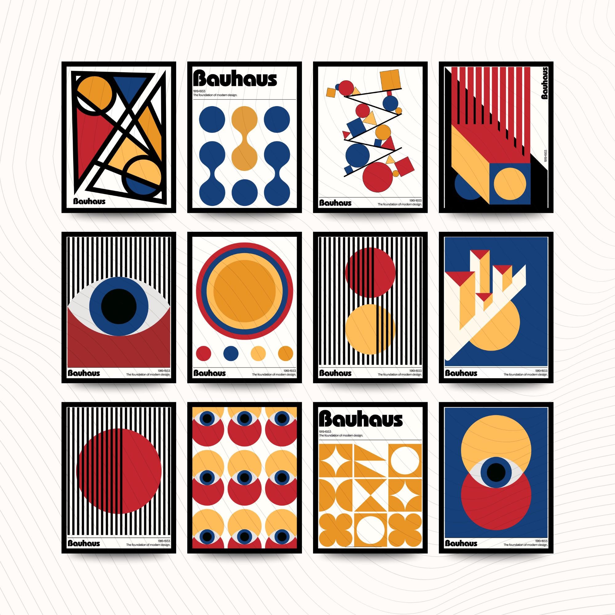 Bauhaus Geometric Art Print Set, Mid Century Modern Print, Abstract ...
