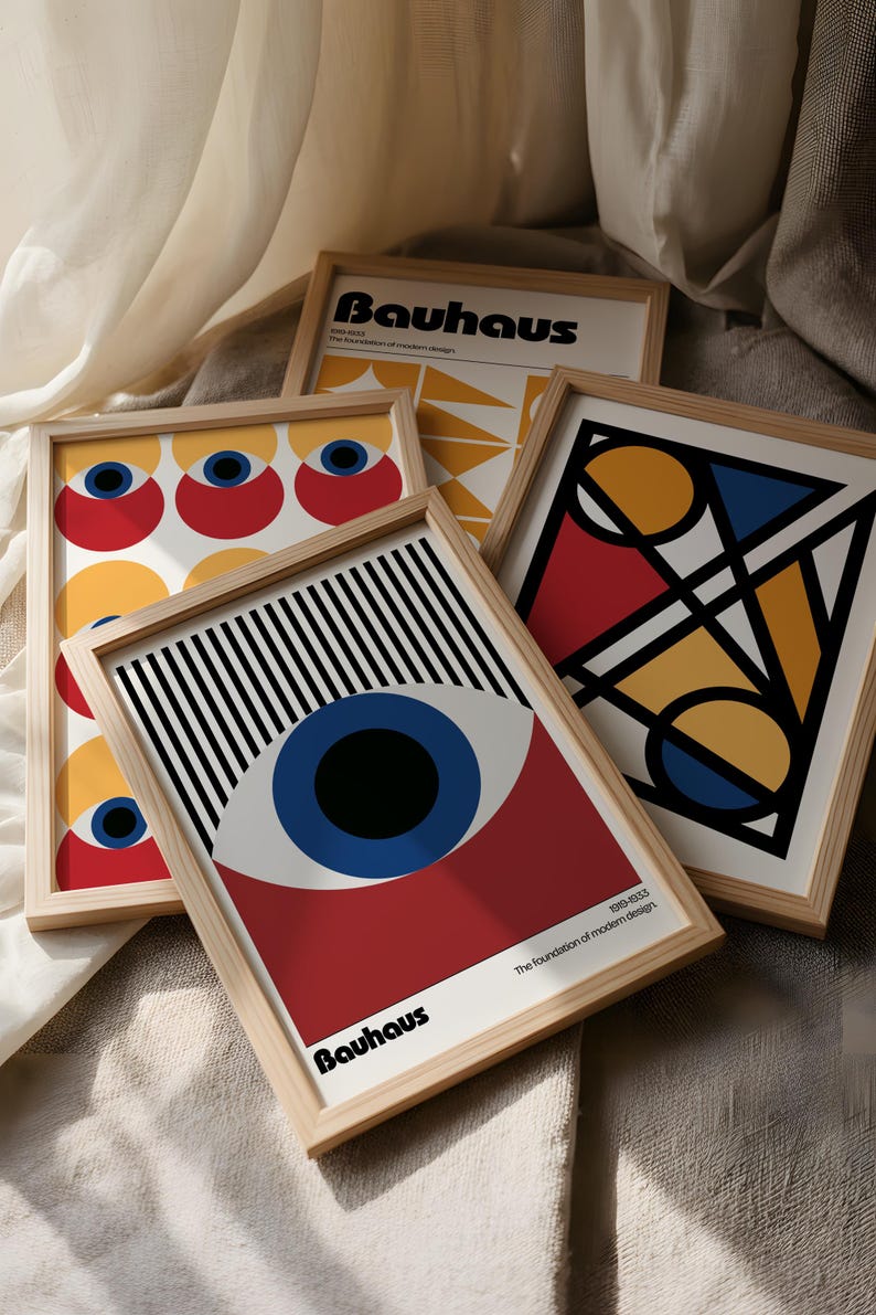 Bauhaus Geometric Art Print Set, Mid Century Modern Print, Abstract ...
