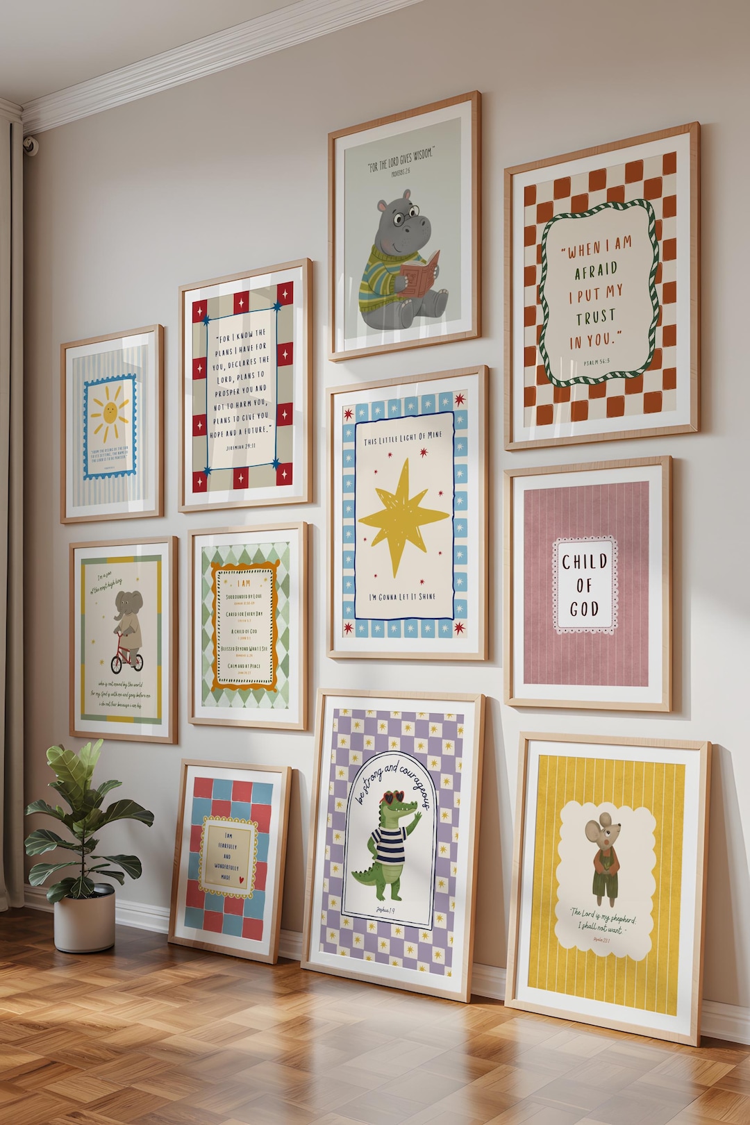 Christian Nursery Wall Art Set of 20, Bible Verse Kids Room Decor, Hand ...
