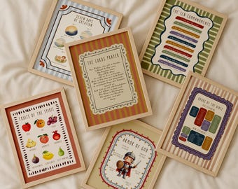 Set di 6 stampe digitali per pareti di aule scolastiche cristiane, ideali per l'homeschooling, la cameretta dei bambini e la stanza dei giochi, download digitale.
