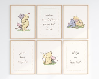 Winnie the Pooh Nursery Wall Art Set, Cozy Quote Prints for Baby Room, Neutral Nursery Decor, Classic Pooh Printable Wall Art