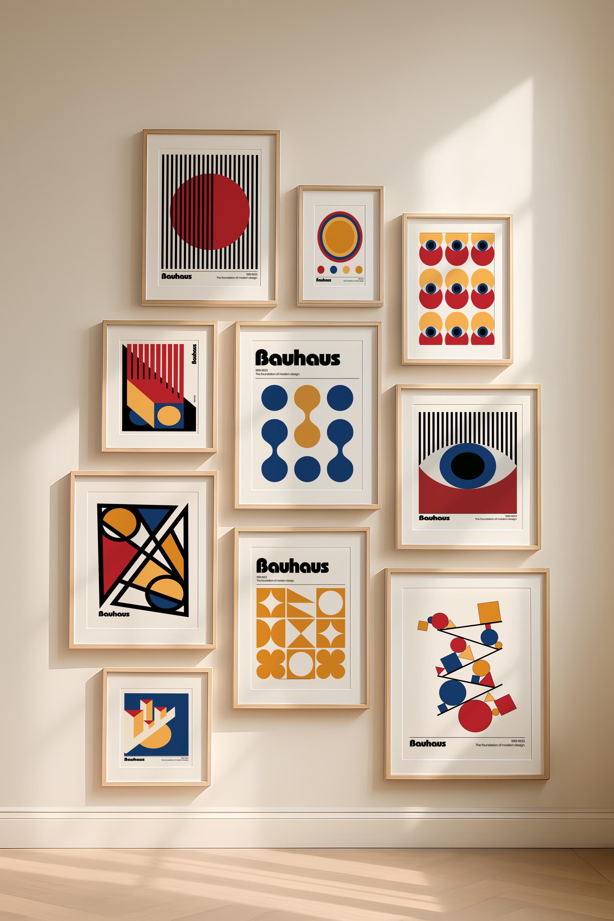 Bauhaus Geometric Art Print Set, Mid Century Modern Print, Abstract ...