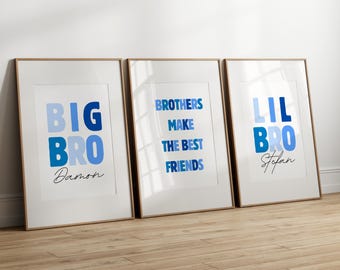 Blue Brothers Room Decor – Big Bro Lil Bro Name Prints (Digital Download)