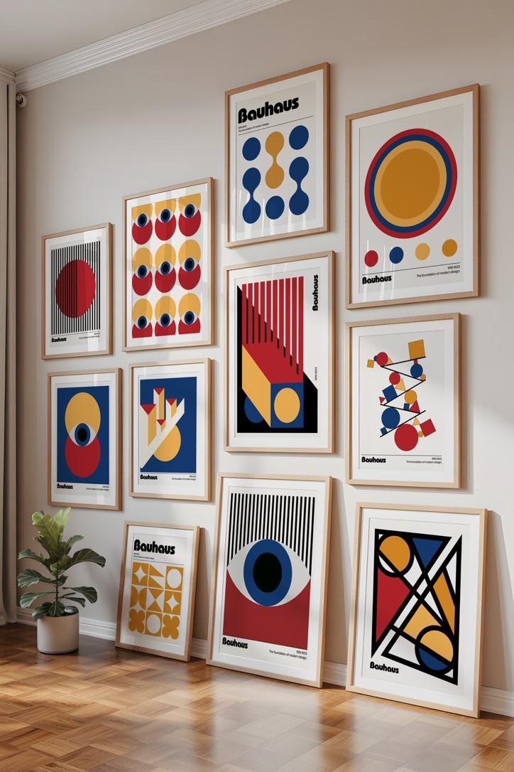 Bauhaus Geometric Art Print Set, Mid Century Modern Print, Abstract ...