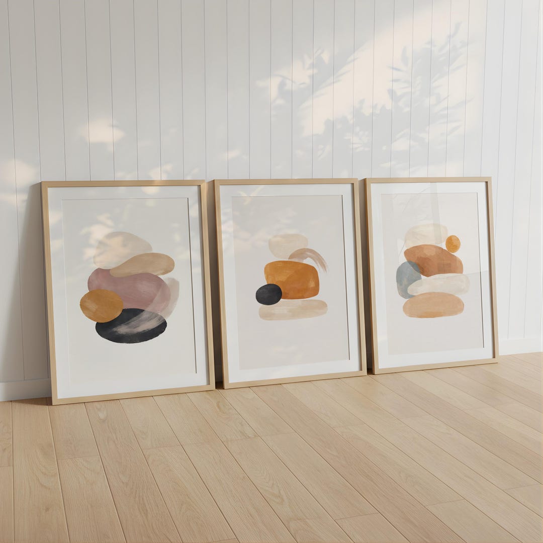 Neutral Abstract Wall Art Set of 3, Modern Minimalist Art, Beige Earth ...