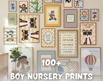 Pacchetto di 100 quadri da parete per cameretta da bambino, decorazioni per la stanza dei giochi del neonato, set di poster di animali pastello, quadri vintage per bambini piccoli, download digitale