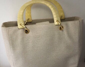 Preston York Handbag Off White Purse Lucite Handles Detachable cross-body Strap Multiple Compartments