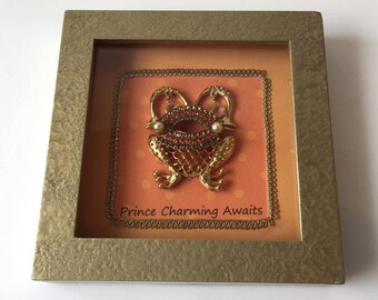 Frog Art Picture Mixed Media Prince Charming Awaits Framed One of a Kind