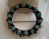 Turquoise Wreath Brooch Sterling Silver Circle Pin