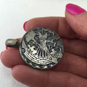 Antique "Ship of Devilment" Picture Button, Peter Flotner Etching, ca 1900