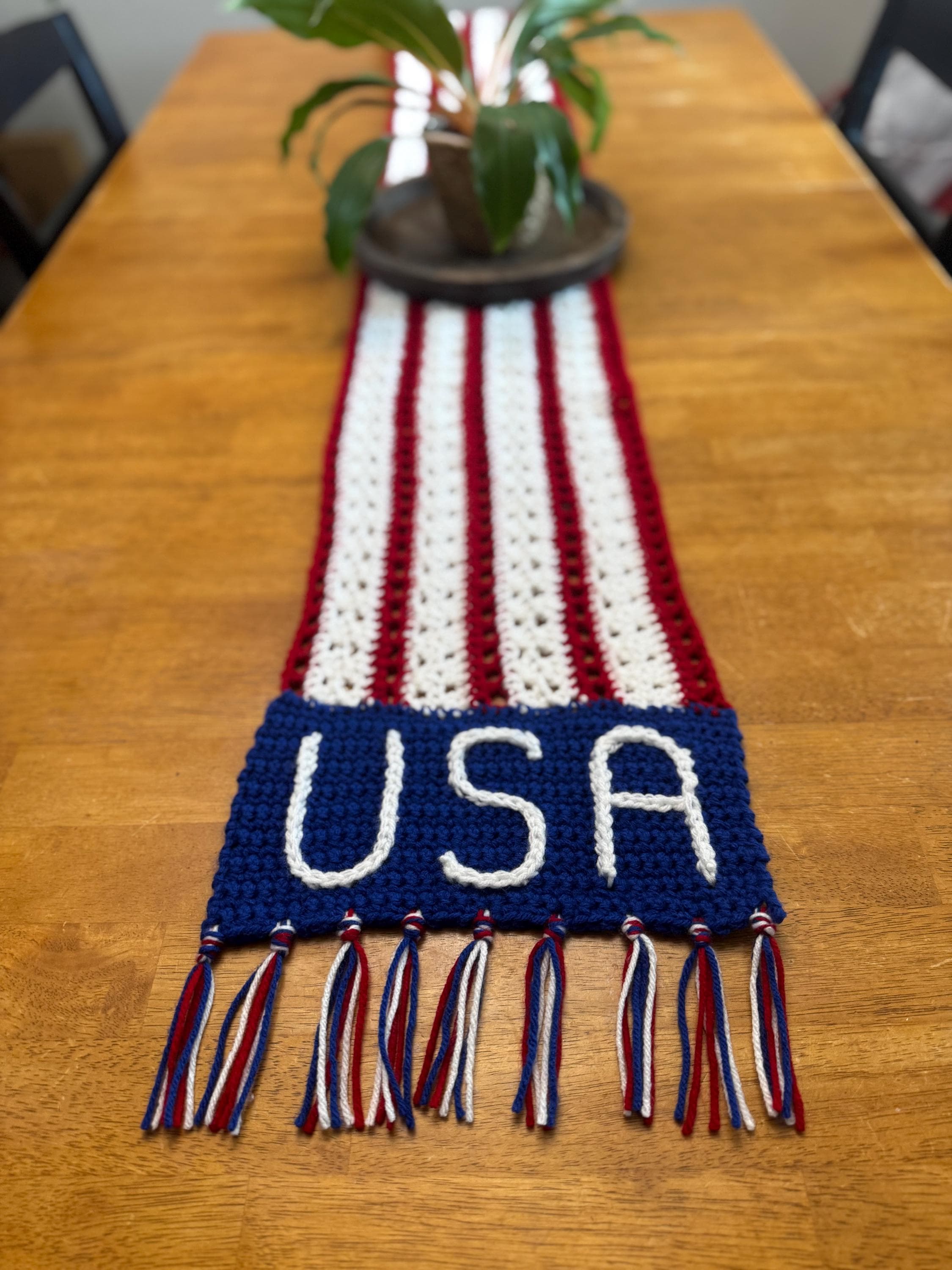 Crochet USA Table Runner American Flag 4th Of July