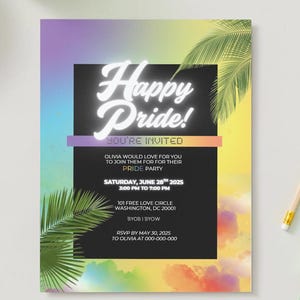 Heureuse fierté | vous êtes invité | Invitation gay | Modèle d'Invitation LGBTQ arc-en-ciel anniversaire gay téléchargement immédiat sur toile modifiable | Circulaire